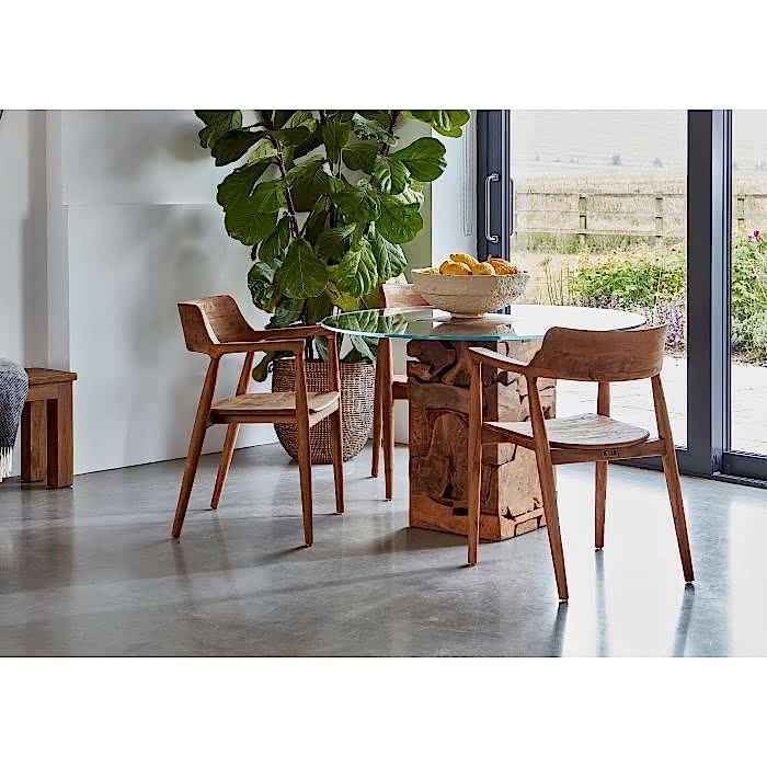 Teak Root Glass Round Dining Table