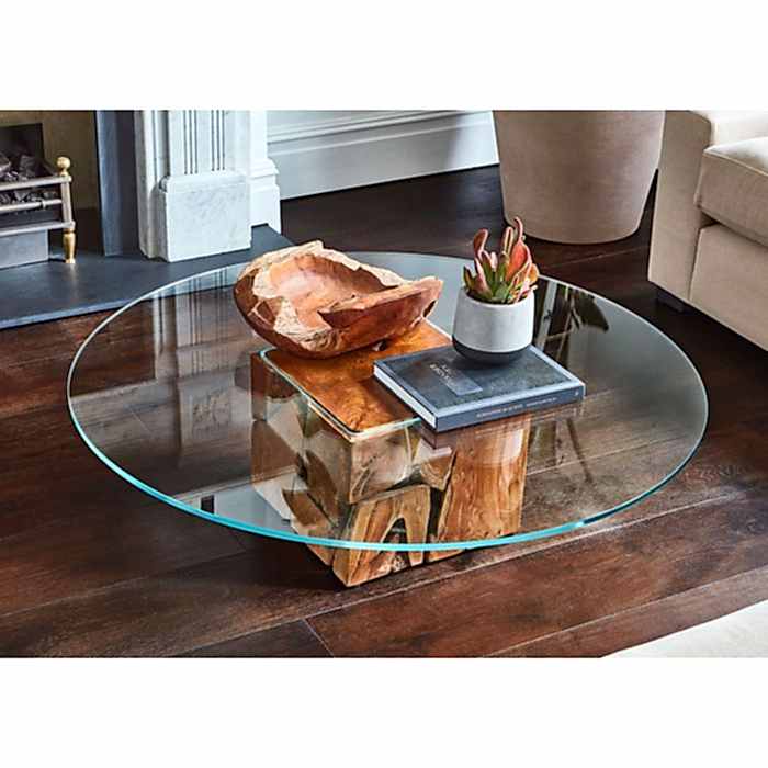 Teak Root Round Glass Coffee Table