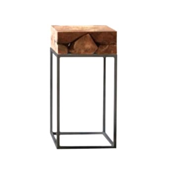 Teak Root Side Table with Charcoal Metal Frame