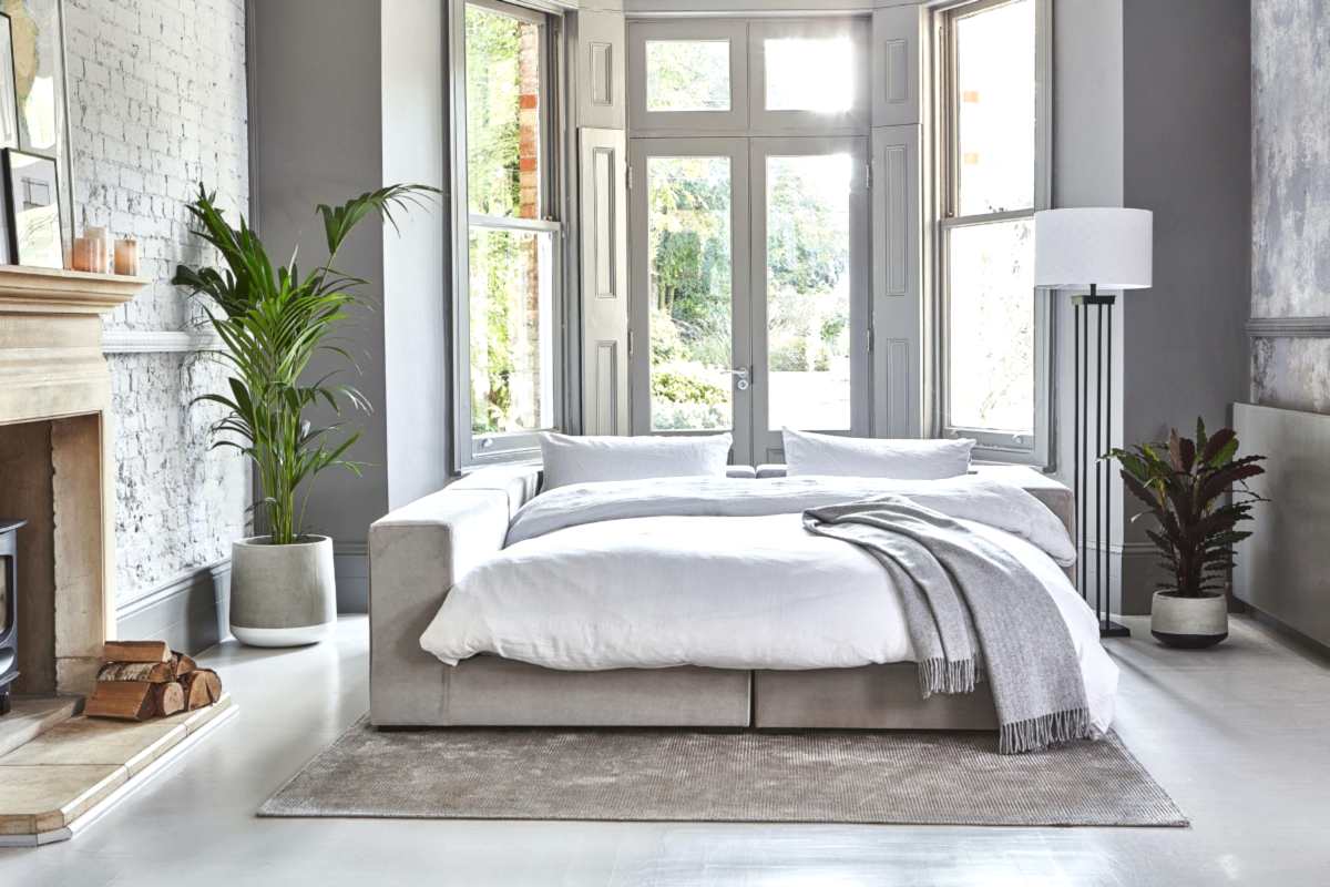 Sofa bed with indoor plant