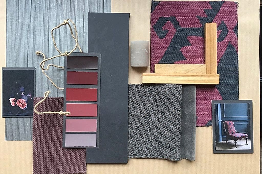 how to add colour to your home raspberry and charcoal moodboard