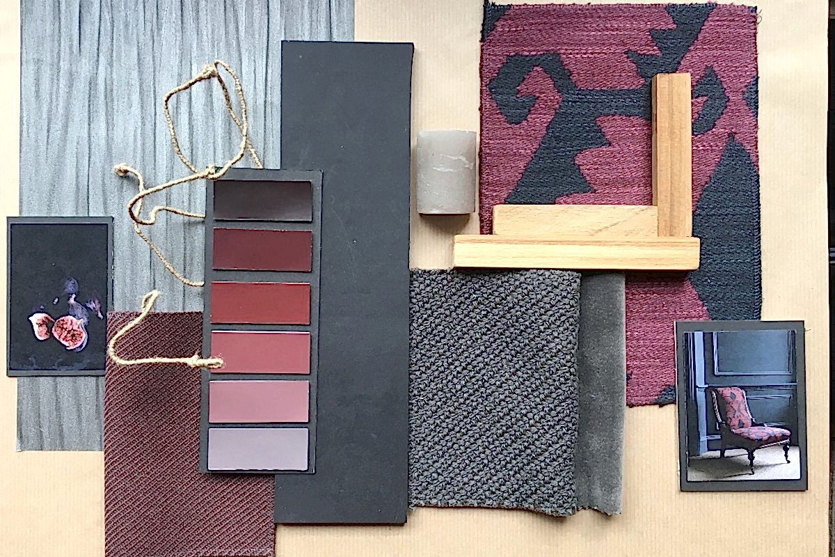 raspberry and charcoal moodboard